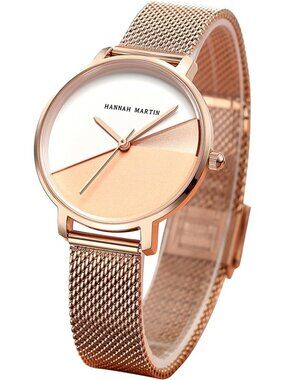 Women's White Rose Gold Stainless Steel Mesh Strap Minimalist Slim Dial Watch